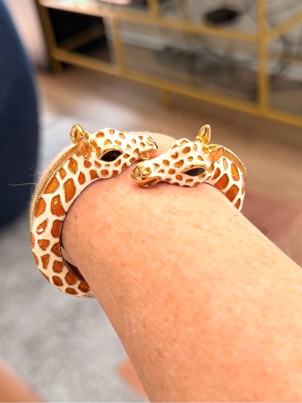 Vintage Kenneth J Lane KJL Double Giraffe Enamel Spring Cuff Bracelet